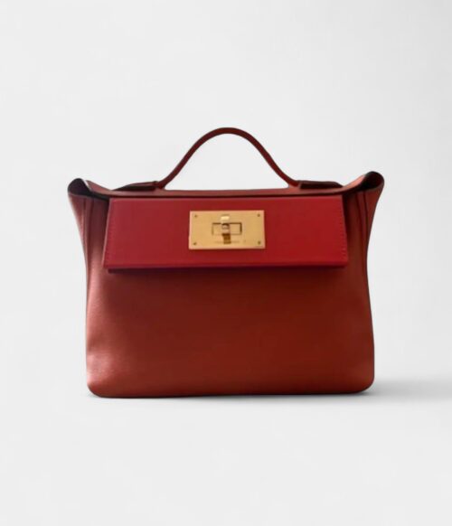 Hermès 24/24 Handmade Multicolour Two-Tone Leather Bag with Palladium Hardware