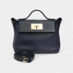 Hermès 24/24 Handmade Navy Leather Bag with Palladium Hardware