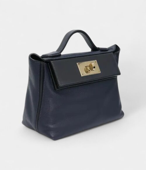 Hermès 24/24 Handmade Navy Leather Bag with Palladium Hardware