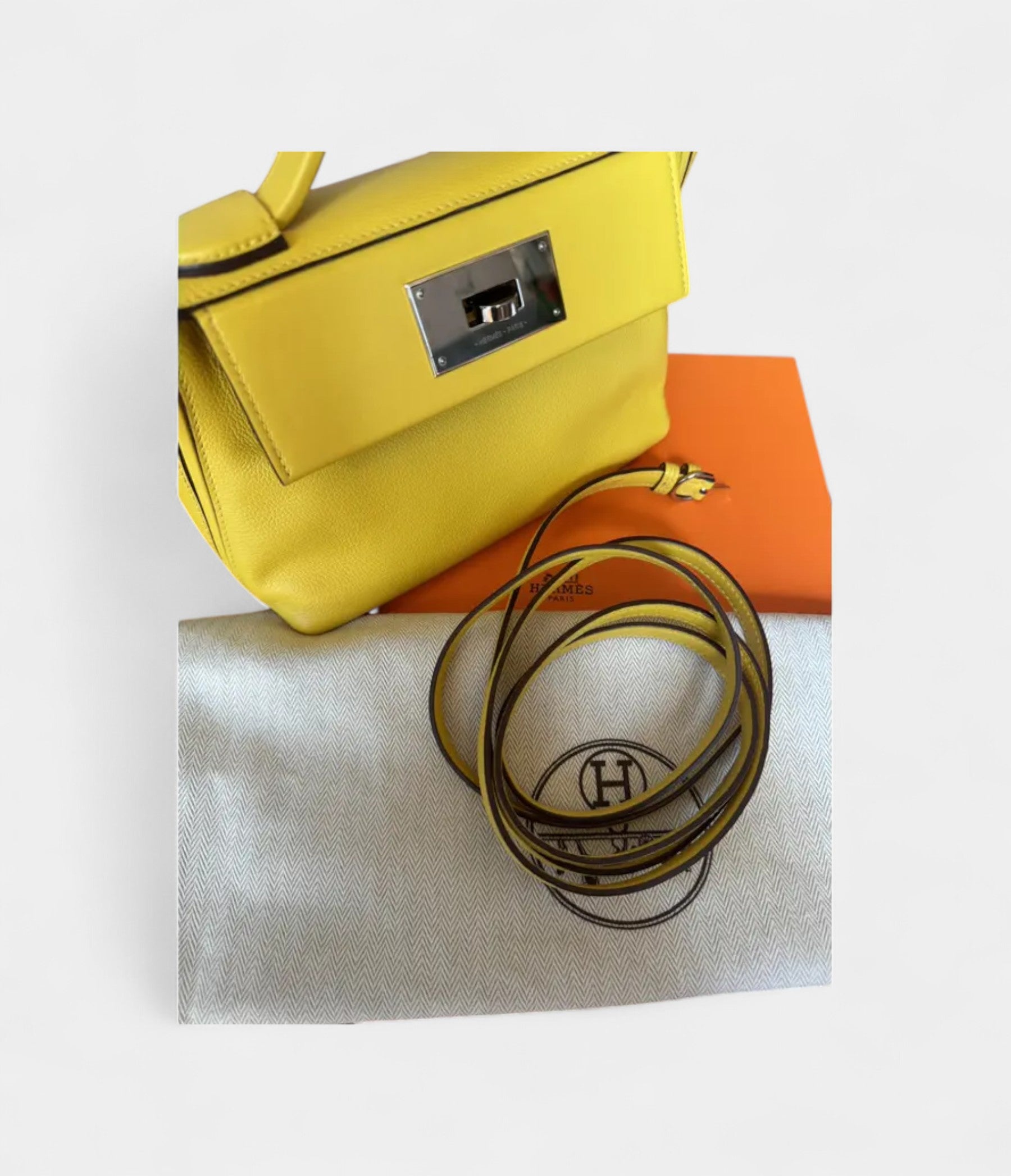 Hermès 24/24 Handmade Yellow & Leather Bag with Palladium Hardware