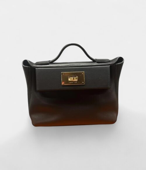 Hermès 24/24 Handmade in Black Leather with Palladium Hardware