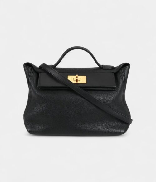 Hermès 24/24 Handmade in Black and Gold-Tone Leather with Palladium Hardware