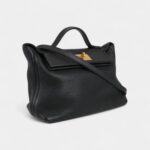 Hermès 24/24 Handmade in Black and Gold-Tone Leather with Palladium Hardware