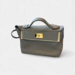 Hermès 24/24 Handmade in Dark Grey and Gold-Tone Leather with Palladium Hardware