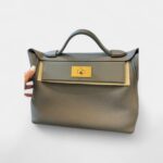 Hermès 24/24 Handmade in Dark Grey and Gold-Tone Leather with Palladium Hardware