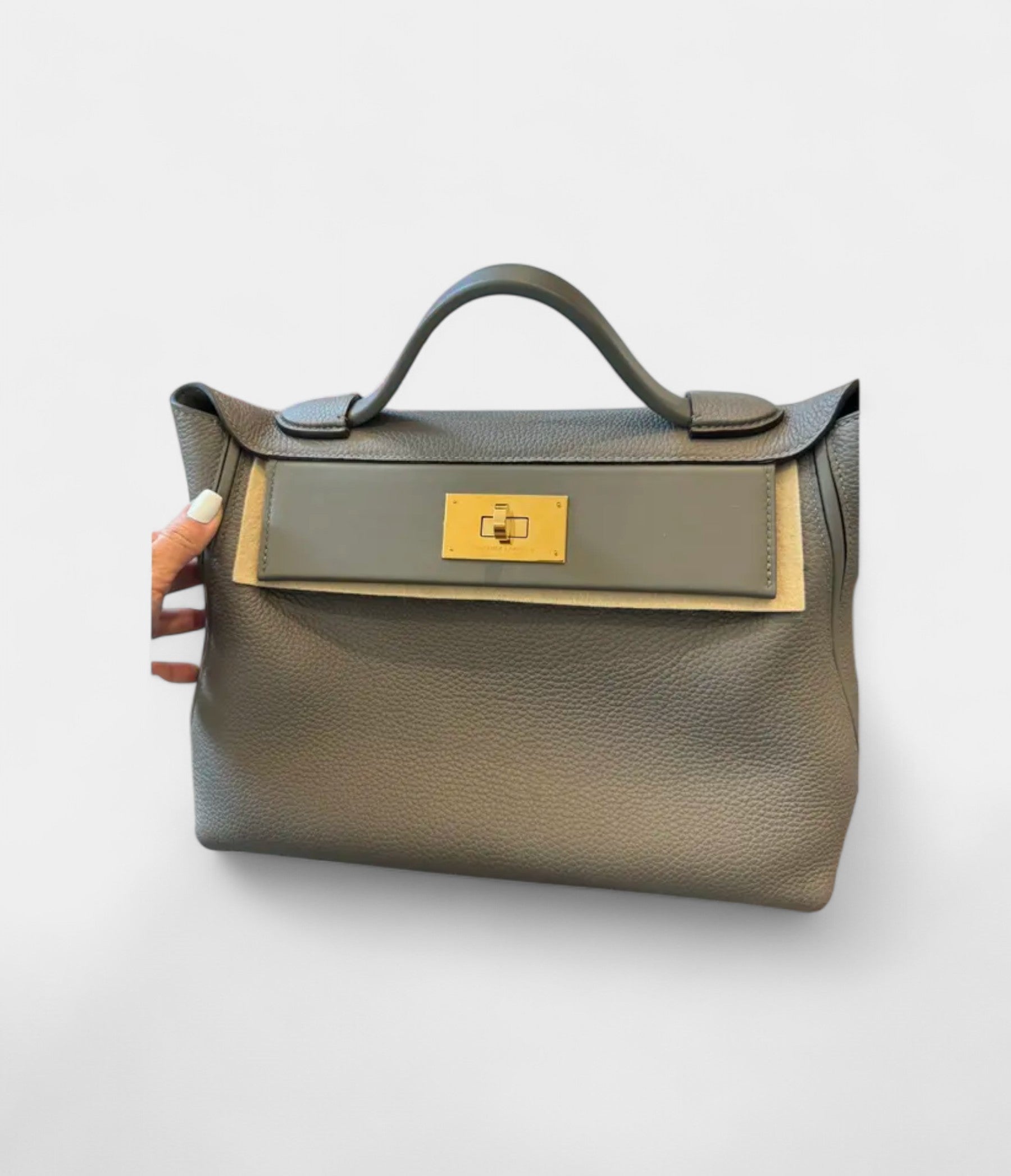 Hermès 24/24 Handmade in Dark Grey and Gold-Tone Leather with Palladium Hardware