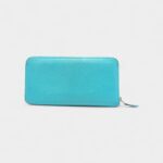 Hermes Azap Bleu Paon Blue Chevre Leather Zip Around Long Wallet