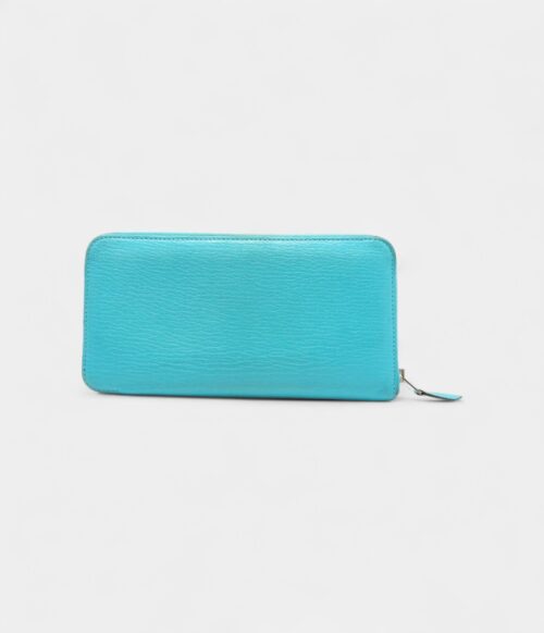 Hermes Azap Bleu Paon Blue Chevre Leather Zip Around Long Wallet