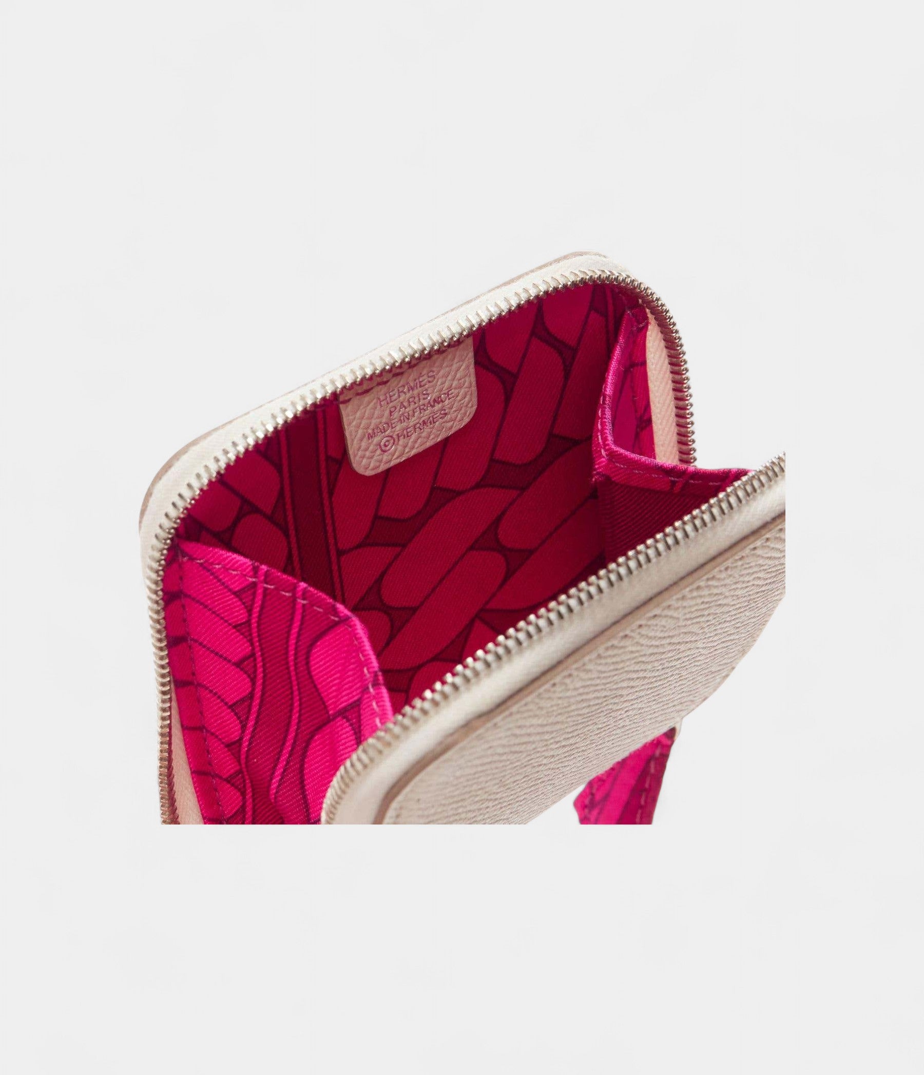 HermesAzapCompactWhiteLeatherPinkPrintedWallet_4.jpg Hermes Azap Compact White Leather Pink Printed Wallet