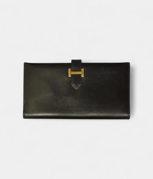 Hermès Béarn Linen and Leather Wallet in Black Textured Elegance with a Modern Edge