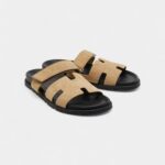 Hermes Beige Suede Chypre Slide Sandals 44 EU