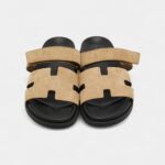 Hermes Beige Suede Chypre Slide Sandals 44 EU
