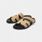 Hermes Beige Suede Chypre Slide Sandals 44 EU