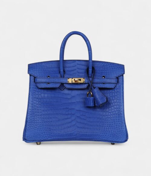 Hermès Birkin 25 Bleu Royal Matte Porosus Crocodile Gold Hardware