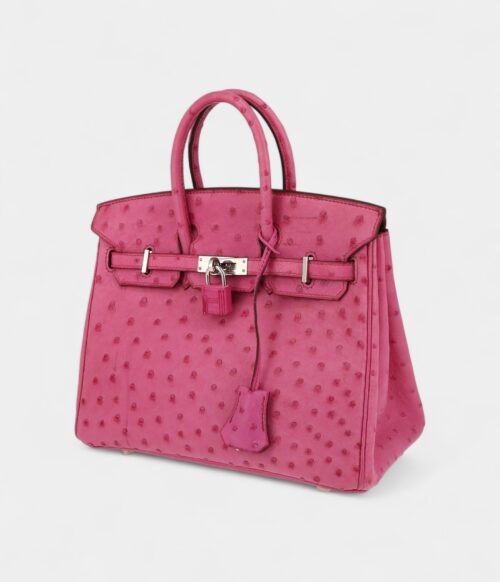 Hermès Birkin 25 Cm Handbag In Pink Ostrich Leather