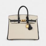 Hermès Birkin 25 Craie and Black Togo Brushed Gold Hardware
