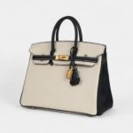 Hermès Birkin 25 Craie and Black Togo Brushed Gold Hardware