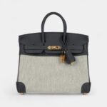 Hermès Birkin 25 Ecru and Ardoise Toile H Canvas and Ardoise Swift Gold Hardware