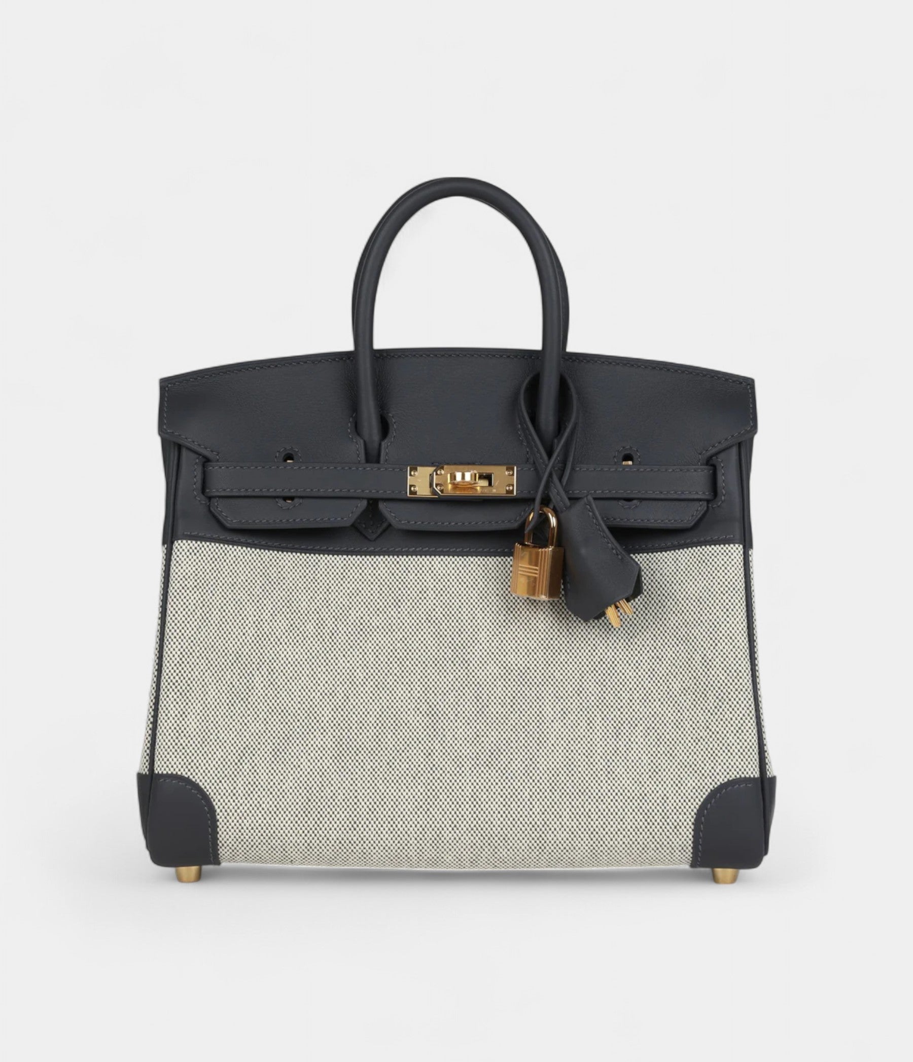 Hermès Birkin 25 Ecru and Ardoise Toile H Canvas and Ardoise Swift Gold Hardware