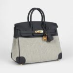 Hermès Birkin 25 Ecru and Ardoise Toile H Canvas and Ardoise Swift Gold Hardware