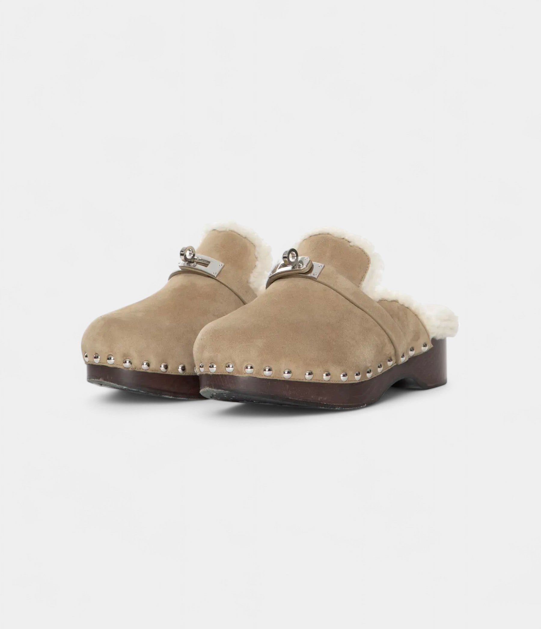 HermesBirkin25EcruandArdoiseToileHCanvasandArdoiseSwiftGoldHardware_2_43f6c53e-d96f-4ae4-a565-f34ba8c5fef1.jpg Hermès Shearling-Lined Suede Mules with Studded Wooden Sole