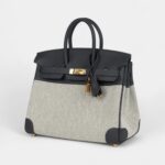 Hermès Birkin 25 Ecru and Ardoise Toile H Canvas and Ardoise Swift Gold Hardware
