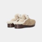 Hermès Shearling-Lined Suede Mules with Studded Wooden Sole