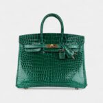 Hermès Birkin 25 Emerald Shiny Porosus Crocodile Gold Hardware