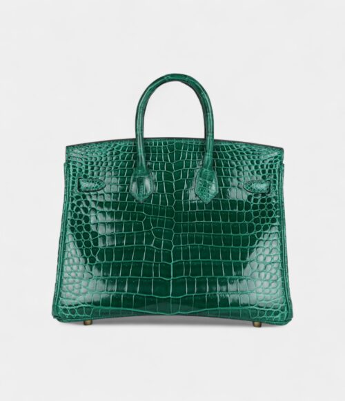 Hermès Birkin 25 Emerald Shiny Porosus Crocodile Gold Hardware