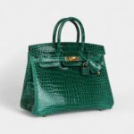 Hermès Birkin 25 Emerald Shiny Porosus Crocodile Gold Hardware