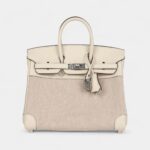 Hermès Birkin 25 Nata Swift and Ecru-Beige Toile H Canvas Palladium Hardware