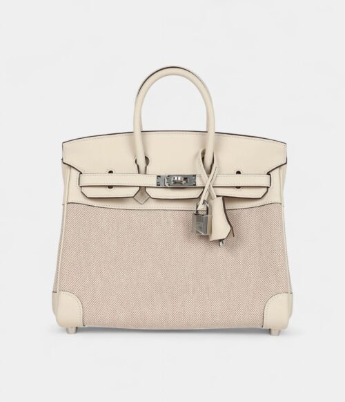 Hermès Birkin 25 Nata Swift and Ecru-Beige Toile H Canvas Palladium Hardware