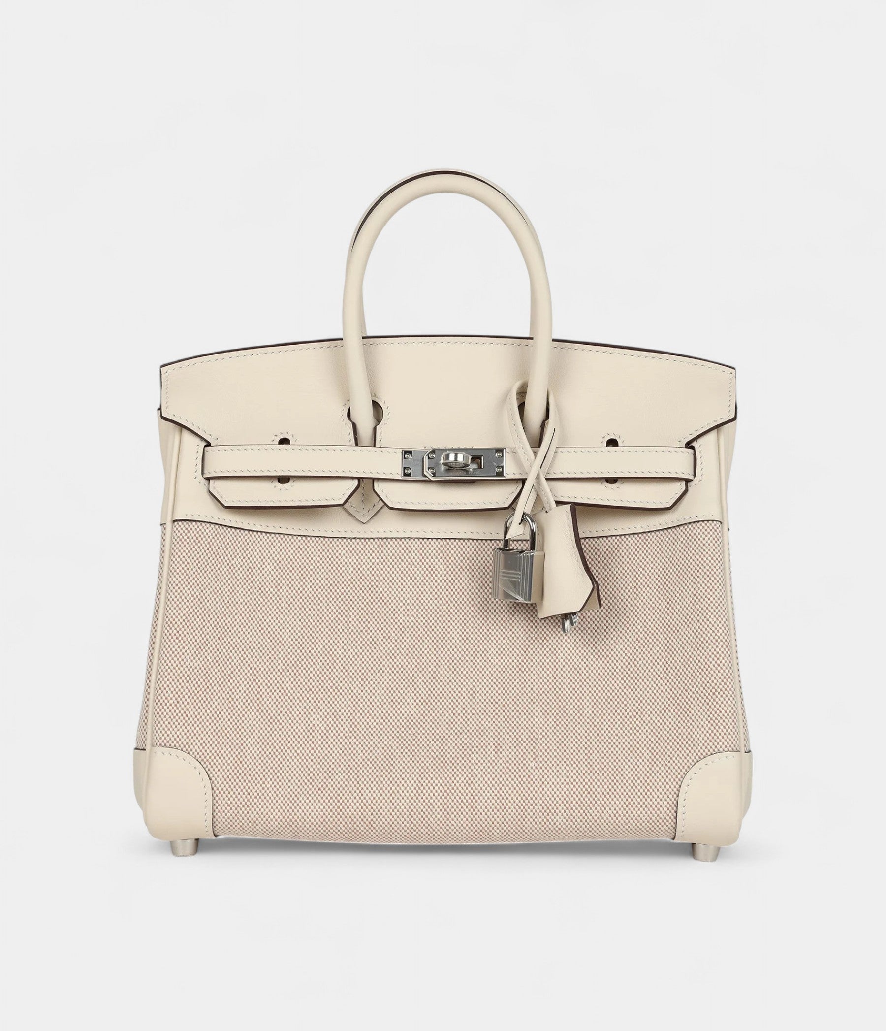 Hermès Birkin 25 Nata Swift and Ecru-Beige Toile H Canvas Palladium Hardware