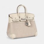 Hermès Birkin 25 Nata Swift and Ecru-Beige Toile H Canvas Palladium Hardware