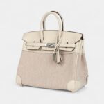 Hermès Birkin 25 Nata Swift and Ecru-Beige Toile H Canvas Palladium Hardware