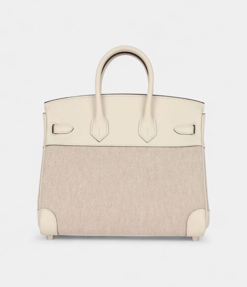 Hermès Birkin 25 Nata Swift and Ecru-Beige Toile H Canvas Palladium Hardware