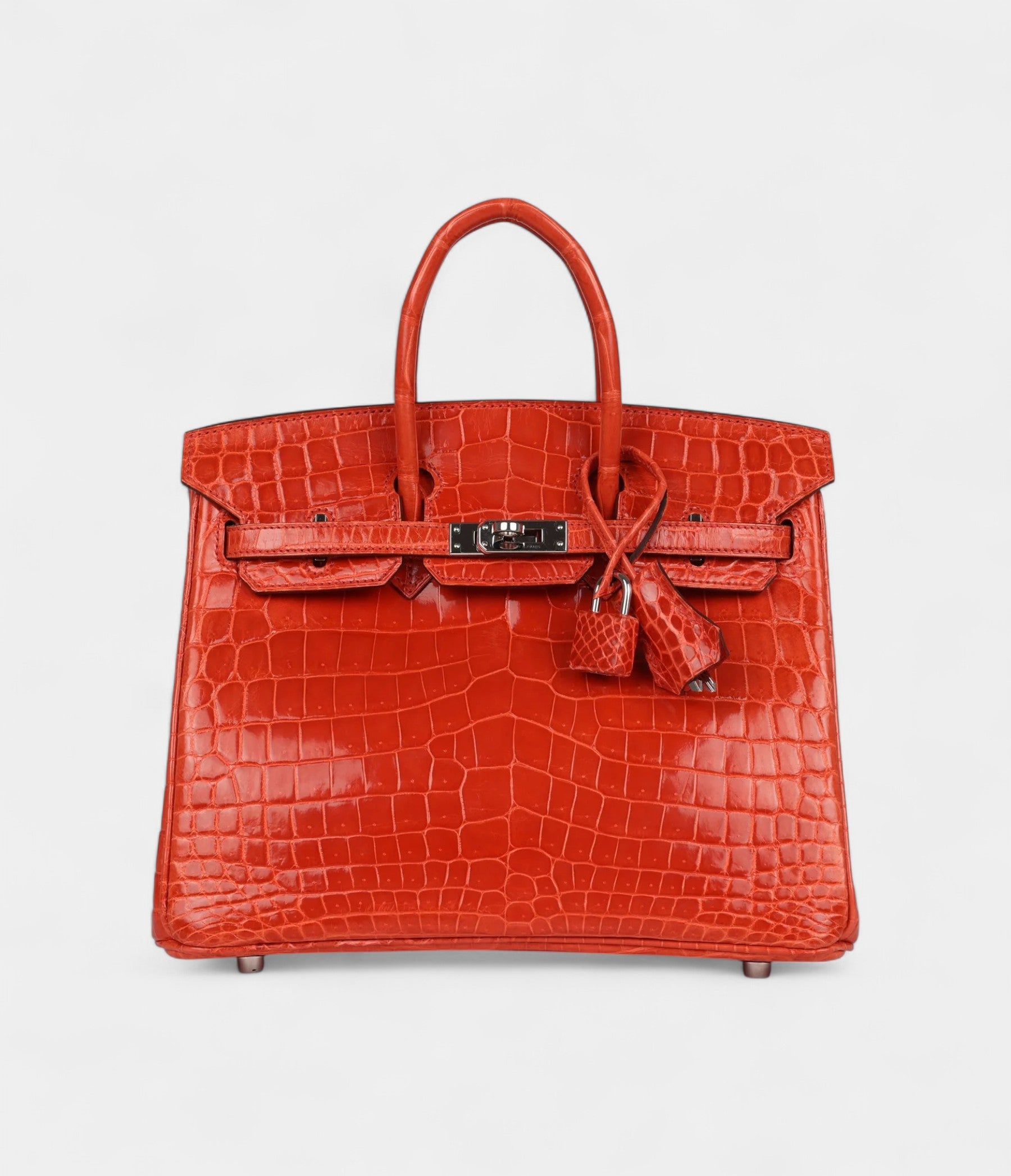 Hermès Birkin 25 Orange Poppy Shiny Niloticus Crocodile Palladium Hardware