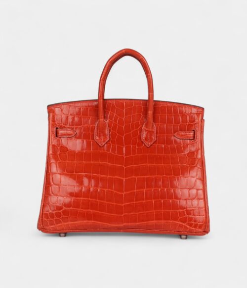 Hermès Birkin 25 Orange Poppy Shiny Niloticus Crocodile Palladium Hardware
