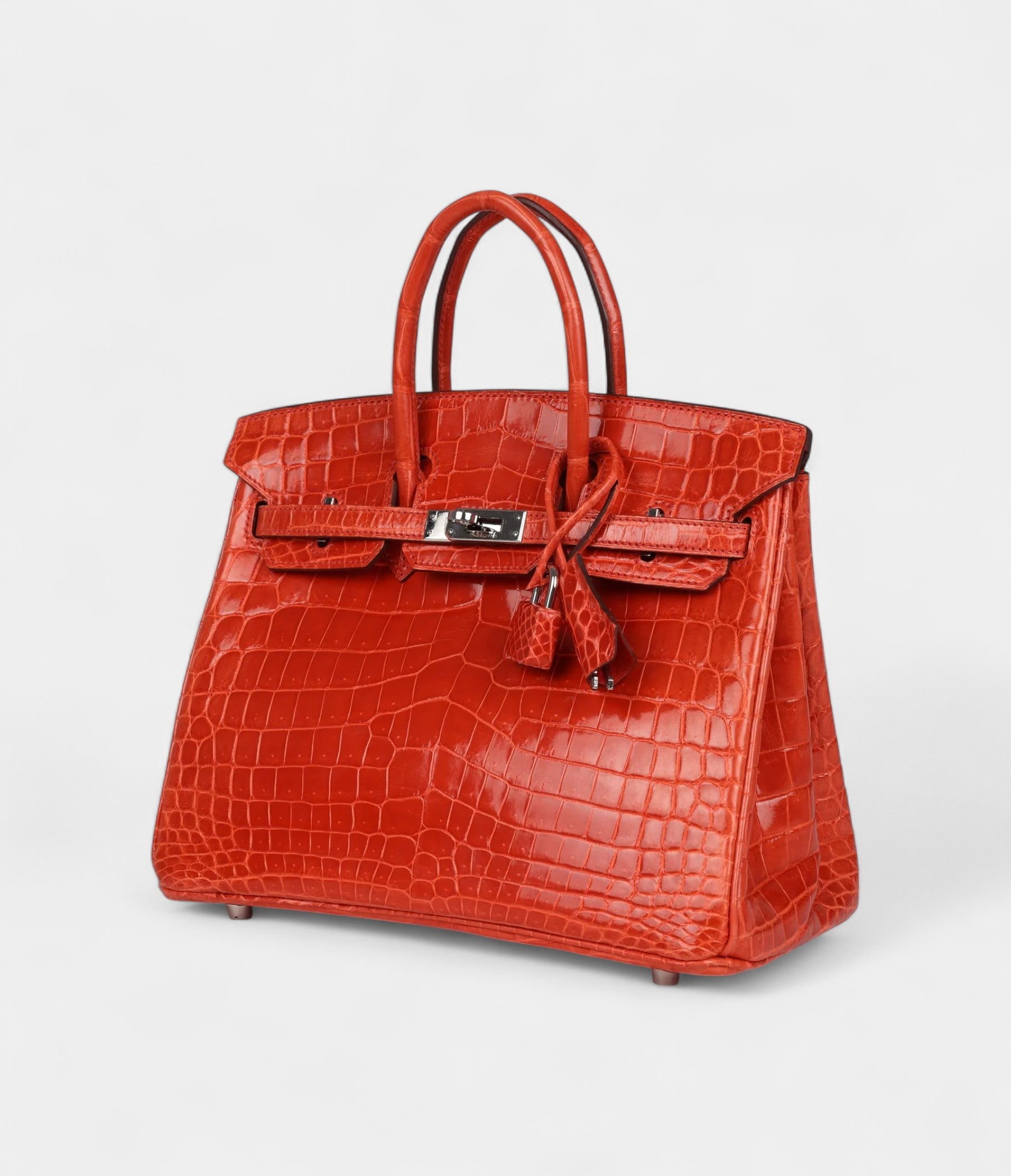 Hermès Birkin 25 Orange Poppy Shiny Niloticus Crocodile Palladium Hardware