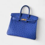Hermes Birkin 25 Retourne Handmade Bag In Blue Zellige Ostrich Leather