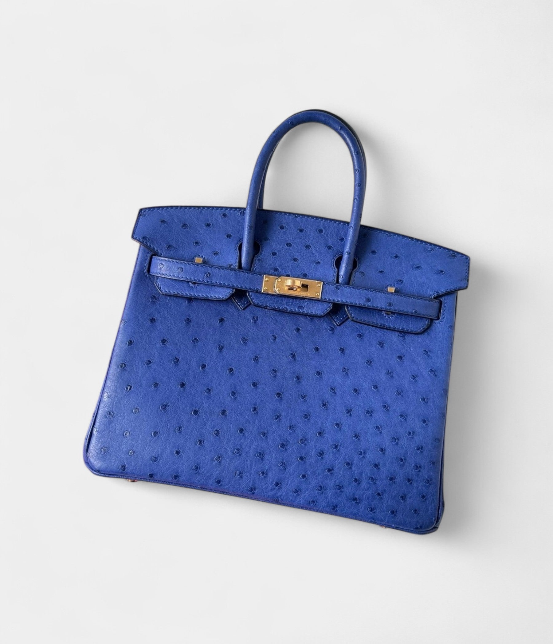 Hermes Birkin 25 Retourne Handmade Bag In Blue Zellige Ostrich Leather