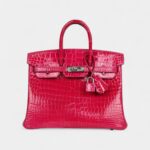 Hermès Birkin 25 Rose Mexico Shiny Porosus Crocodile Palladium Hardware