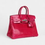 Hermès Birkin 25 Rose Mexico Shiny Porosus Crocodile Palladium Hardware