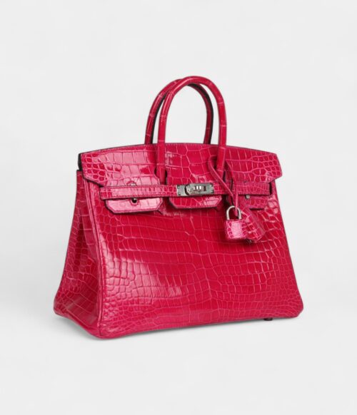 Hermès Birkin 25 Rose Mexico Shiny Porosus Crocodile Palladium Hardware