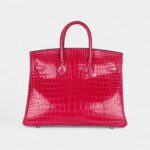 Hermès Birkin 25 Rose Mexico Shiny Porosus Crocodile Palladium Hardware