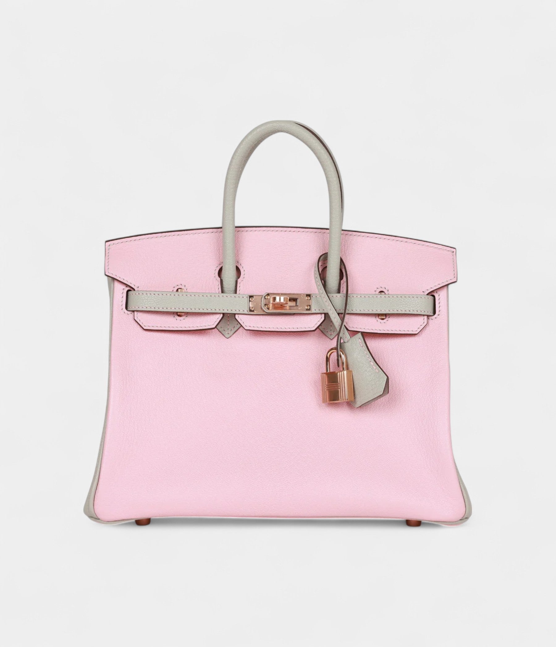 Hermès Birkin 25 Rose Sakura and Gris Perle Chevre Mysore Rose Gold Hardware