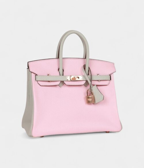 Hermès Birkin 25 Rose Sakura and Gris Perle Chevre Mysore Rose Gold Hardware