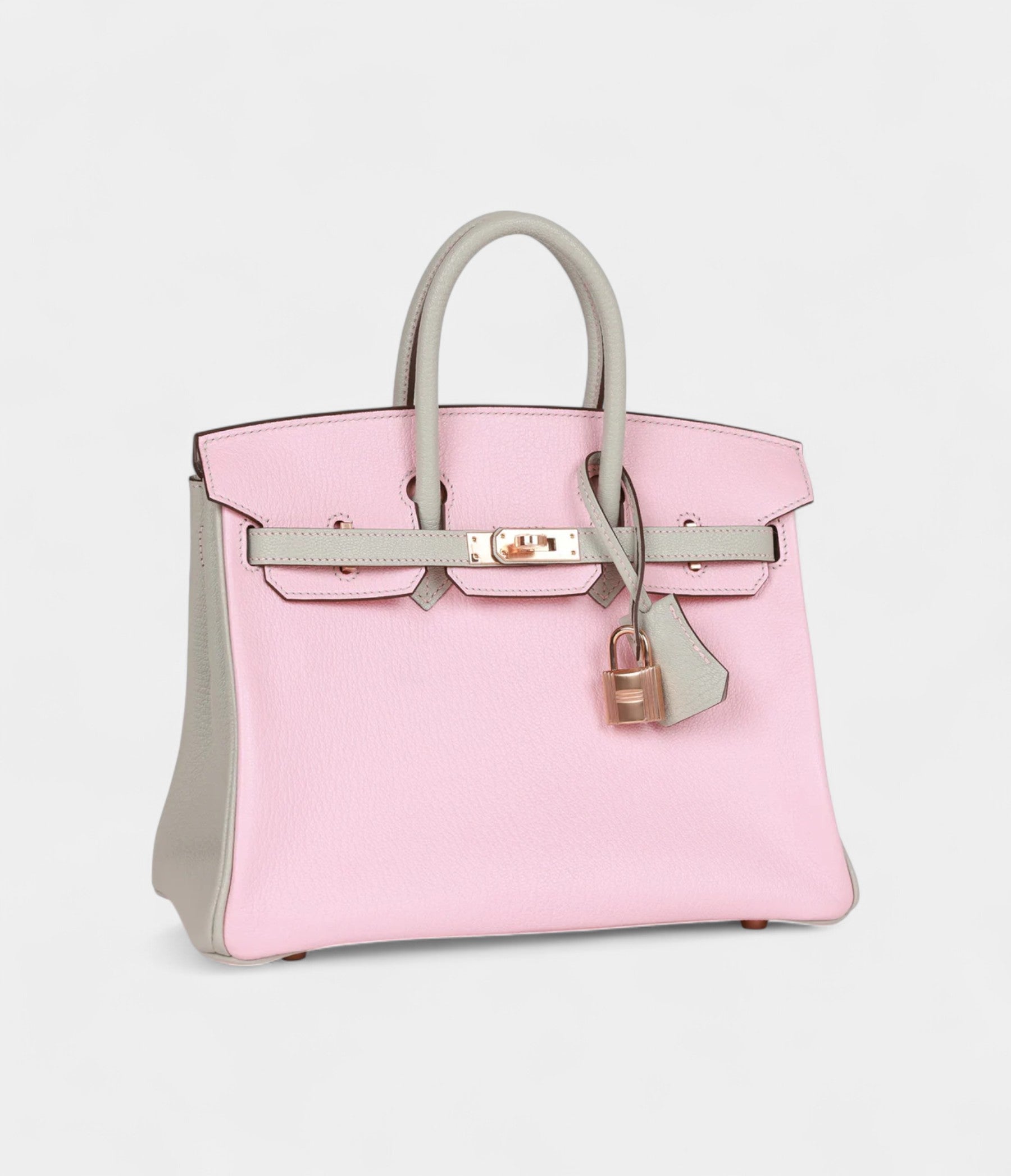 Hermès Birkin 25 Rose Sakura and Gris Perle Chevre Mysore Rose Gold Hardware