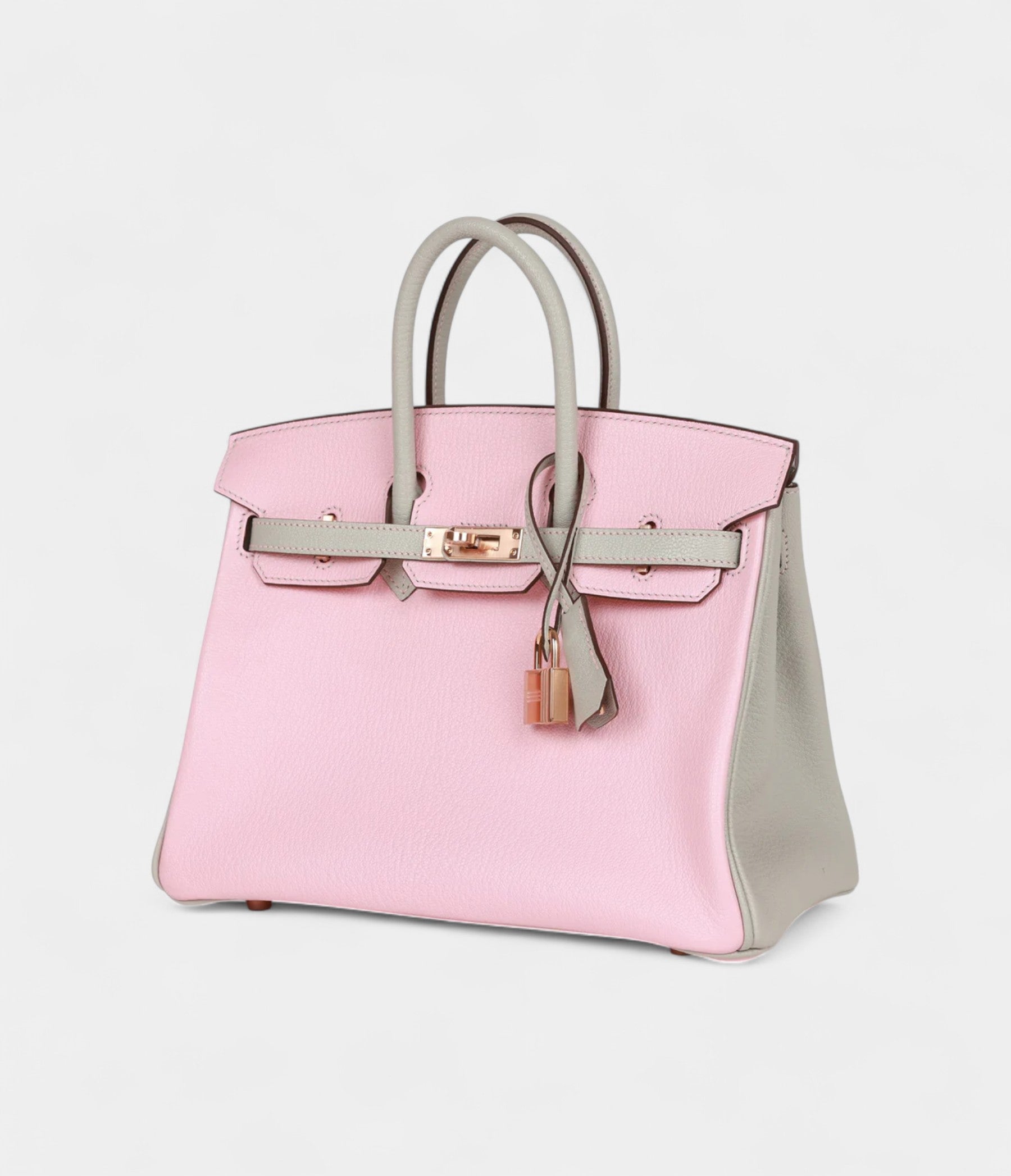 Hermès Birkin 25 Rose Sakura and Gris Perle Chevre Mysore Rose Gold Hardware