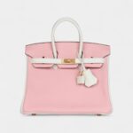 Hermès Birkin 25 Rose Sakura and White Clemence Brushed Gold Hardware